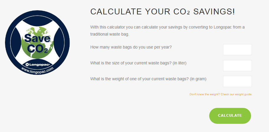 Calculadora ahorro CO2 bolsas de basura Longopac.