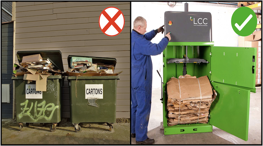 Mejoras de la gestión de residuos de cartón con prensa compactadora.