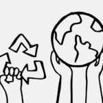 Dibujo manos sostenibilidad y medioambiente.
