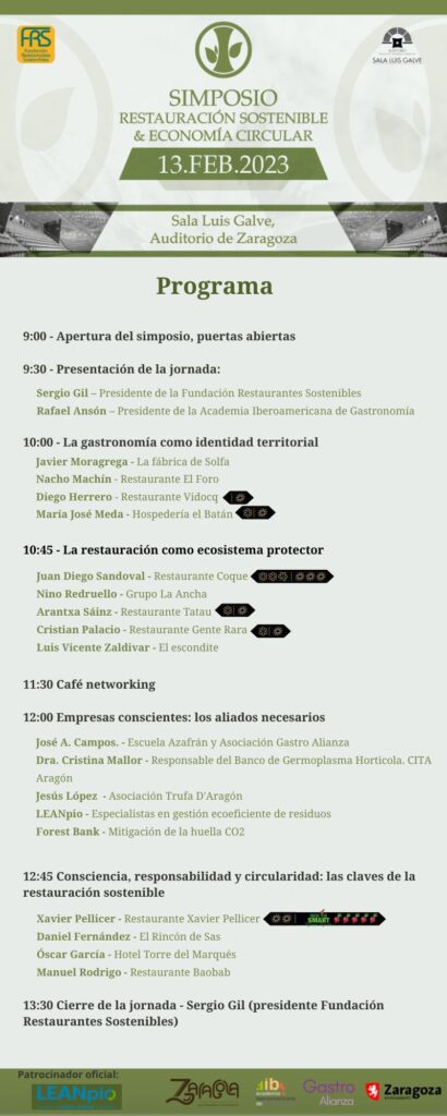 Programación simposio restaurantes sostenibles y economía circular de Zaragoza (2023)